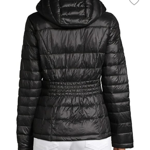CALVIN KLEIN down blend packable puff Black hoodie jacket , women size large - Picture 2 of 10